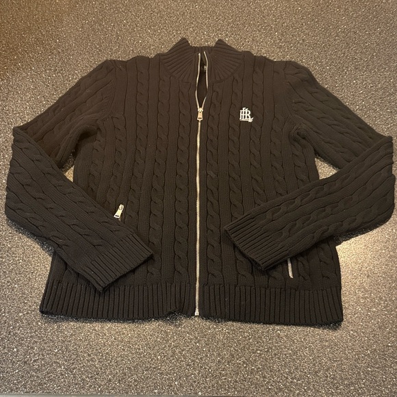 Lauren Ralph Lauren Sweaters - Lauren Ralph Lauren Black Cable-Knit Zip-Up Sweater - size Large